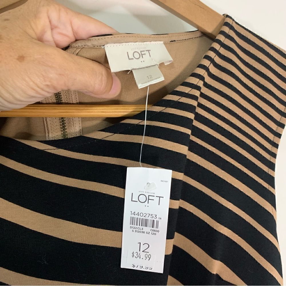Ann Taylor LOFT Womens Sleeveless Dress Size 12 Black and Brown Striped - Picture 2 of 4